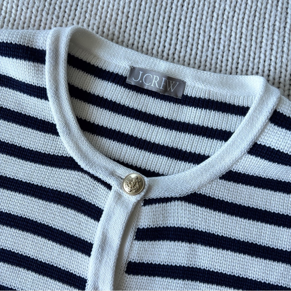 J. Crew Navy and White Striped Cropped Cardigan - Picture 3 of 13